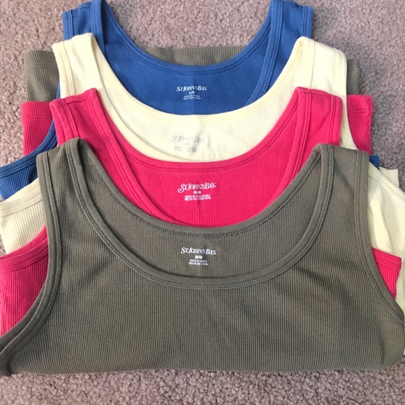 St. John's Bay Tops - 4 Cotton Ribbed Tanks Sz M-L GUC